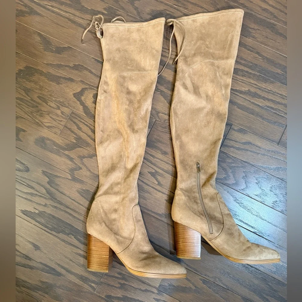 Marc Fisher Over The Knee OTK Faux Suede Tan Boots Size 10